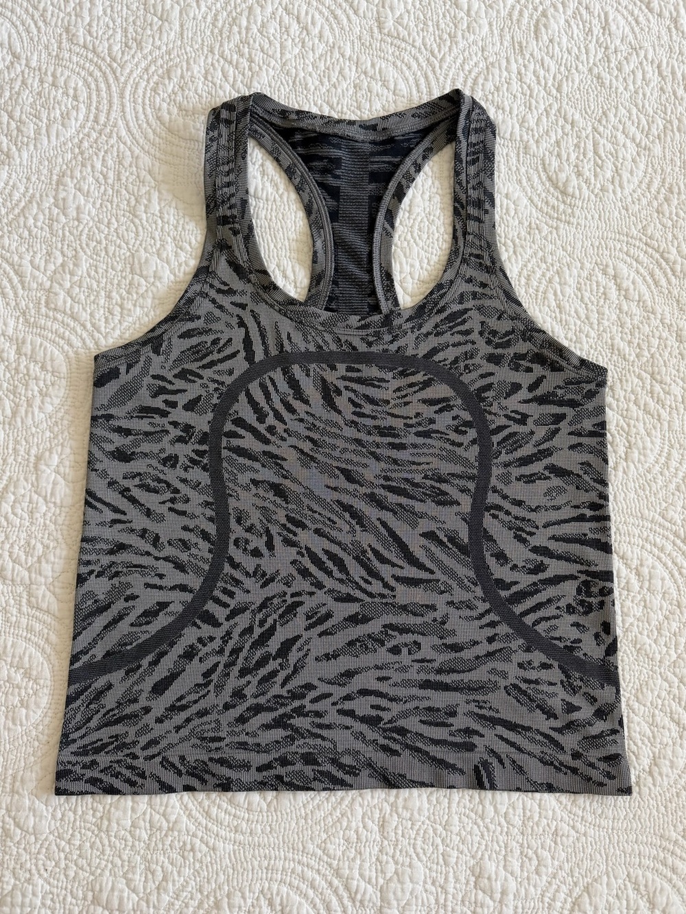 Lululemon Swiftly Tech 2.0 Waist Length Black Gray Tiger Stripe Racerback 6
